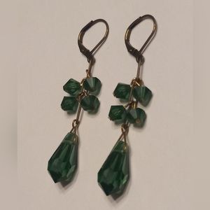 Forest Green Australian Crystal Fish Hook 2" Drop Earrings